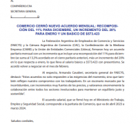 Acuerdo y circular sobre el nuevo aumento mensual para comercio